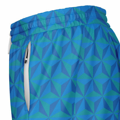 Blue & Grey Spaceship Men's Double Layer Pocket Shorts