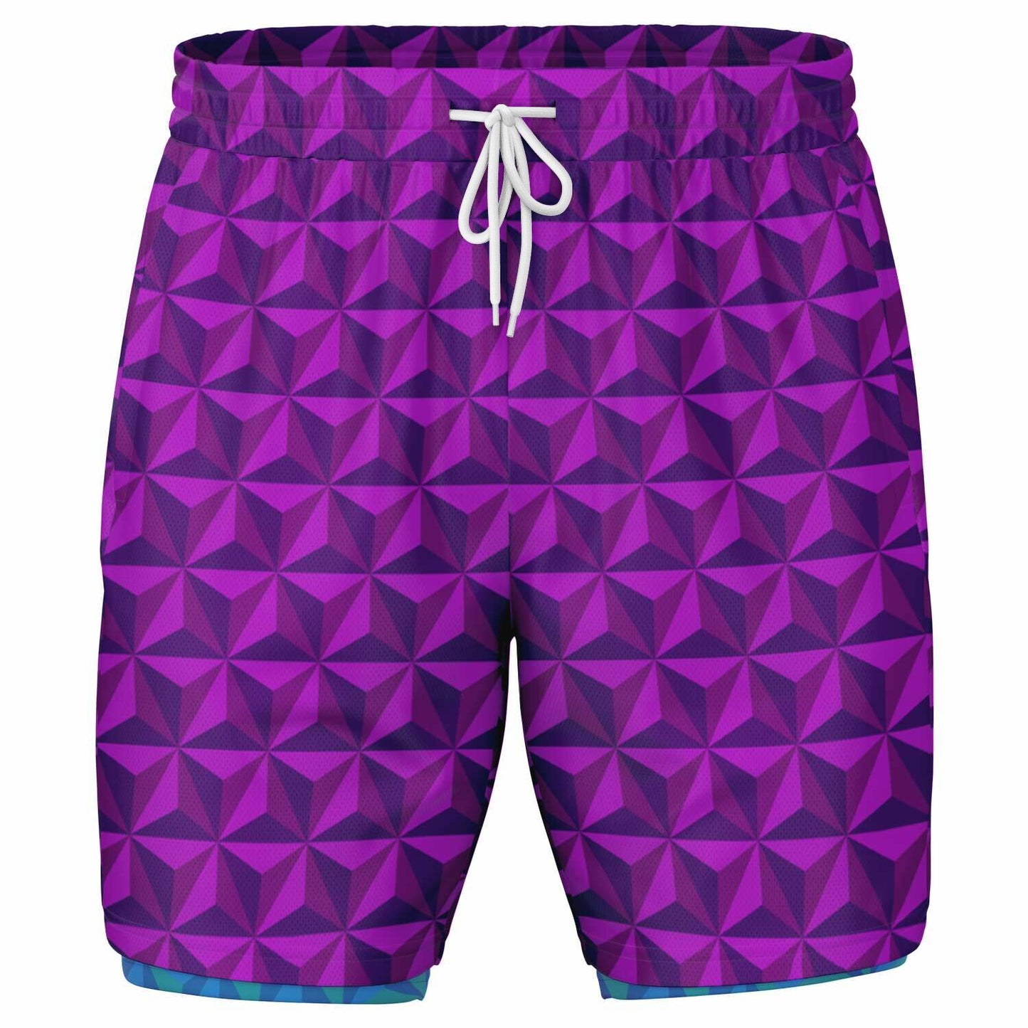 Pink & Blue Spaceship Men's Double Layer Pocket Shorts