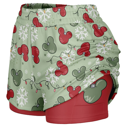 Christmas Lights Double Layer Pocket Shorts