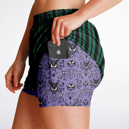 Haunted Mansion Wallpaper Double Layer Pocket Shorts