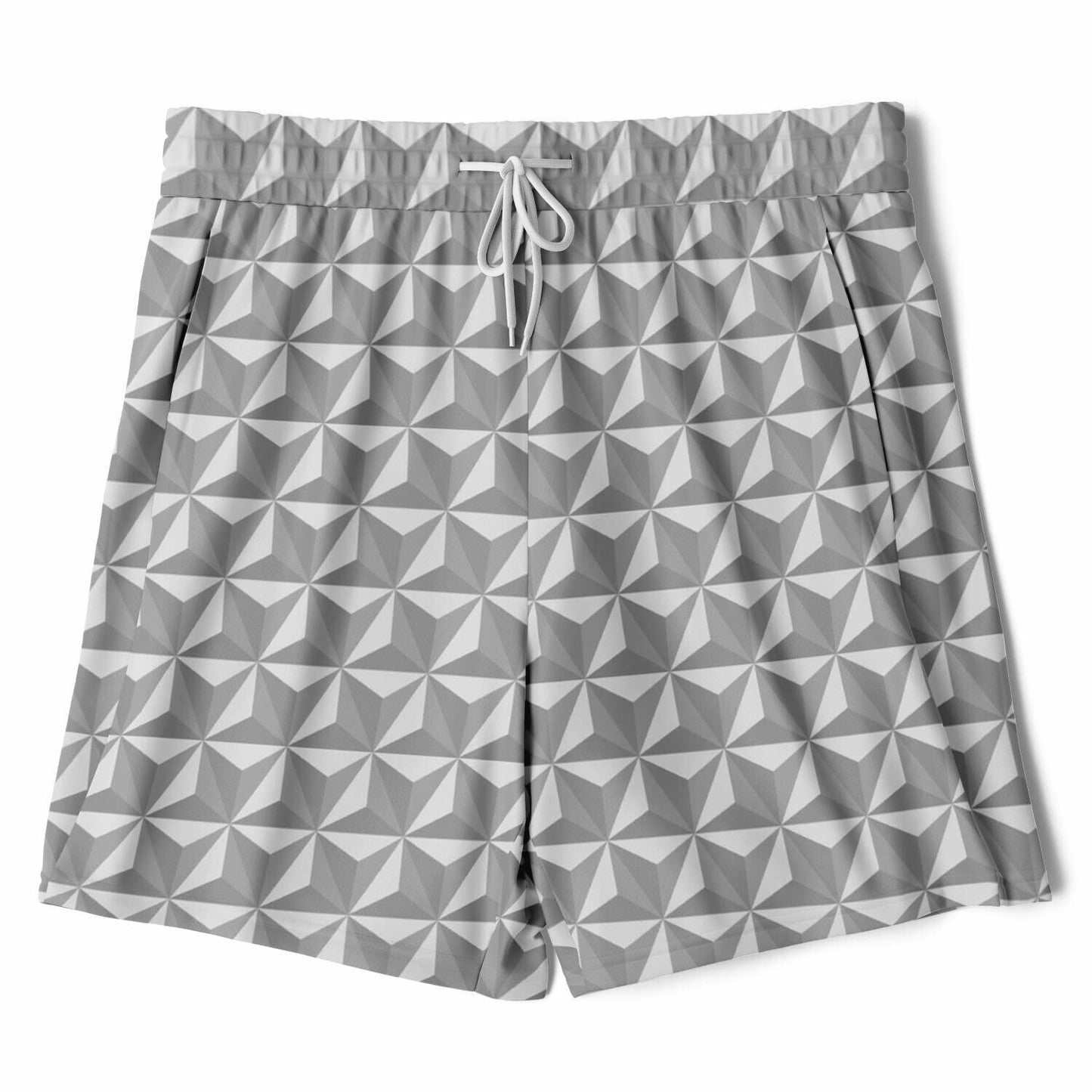 Grey & Pink Spaceship Men's Double Layer Pocket Shorts