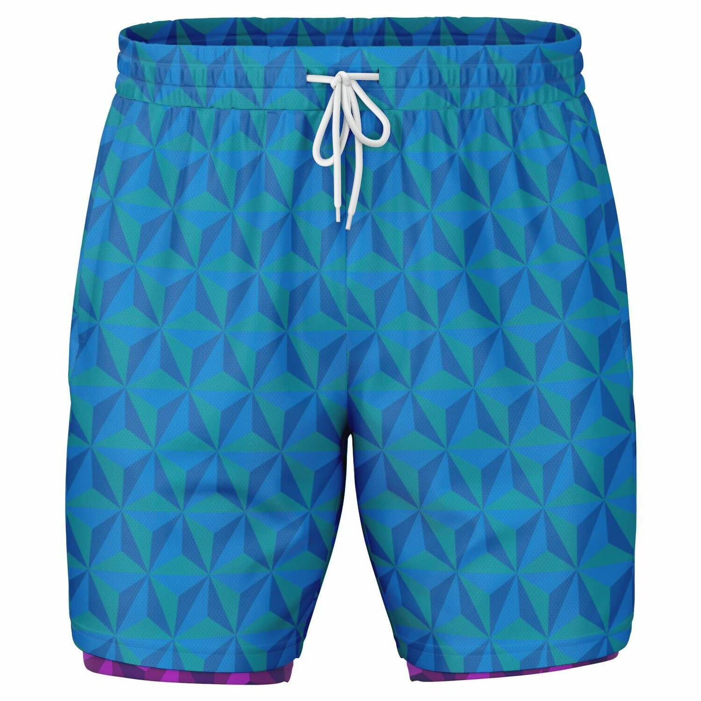 Blue & Pink Spaceship Men's Double Layer Pocket Shorts