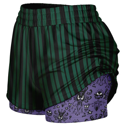 Haunted Mansion Wallpaper Double Layer Pocket Shorts