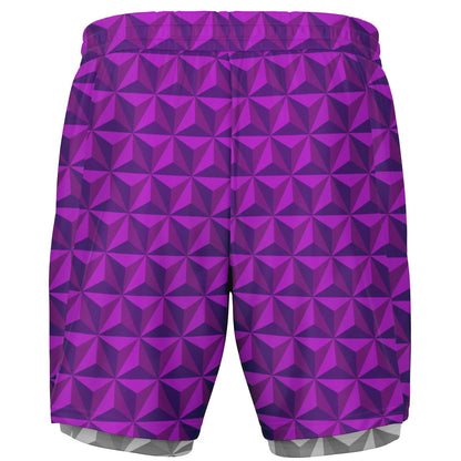 Pink & Grey Spaceship Men's Double Layer Pocket Shorts