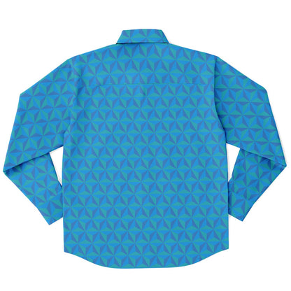 Spaceship Earth Long Sleeve Button Down Shirt - Blue