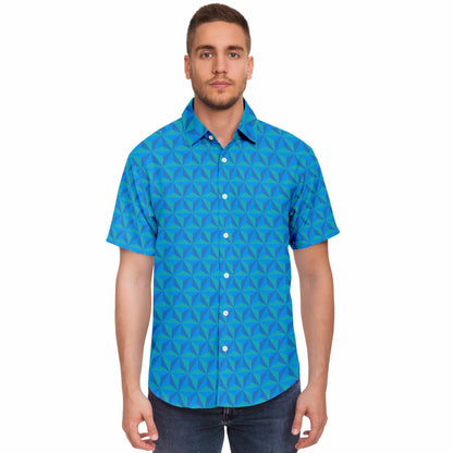 Spaceship Earth Short Sleeve Button Down Shirt  - Blue