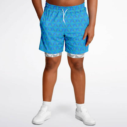 Blue & Grey Spaceship Men's Double Layer Pocket Shorts