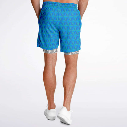 Blue & Grey Spaceship Men's Double Layer Pocket Shorts