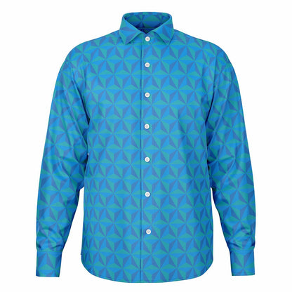 Spaceship Earth Long Sleeve Button Down Shirt - Blue