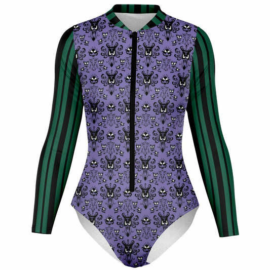 Haunted Wallpaper Long Sleeve Rash Guard Swimsuit