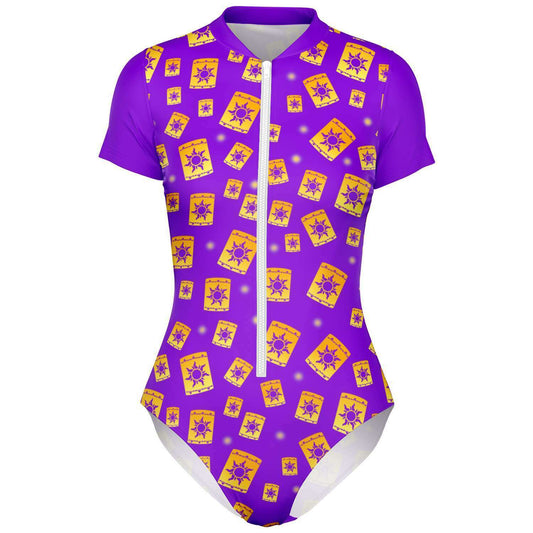 Tangled Lanterns Short Sleeve Rashguard Bodysuit Swimsuit