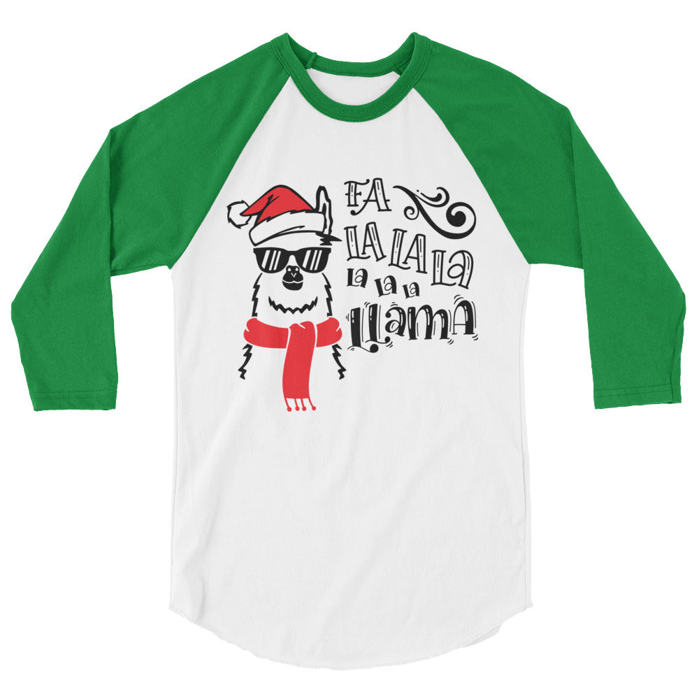 Fa La La La La La La La Llama 3/4 sleeve raglan shirt - Flop The World Pop