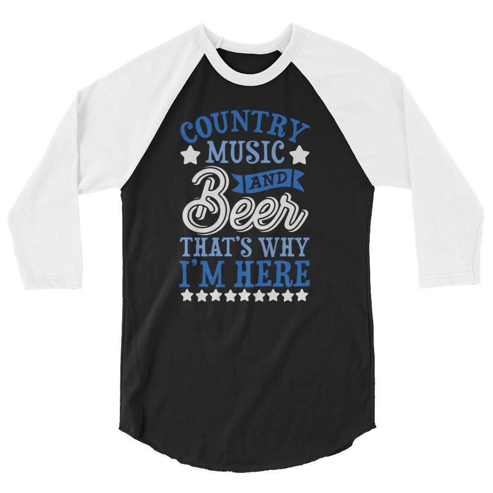 Country Music & Beer 3/4 sleeve raglan shirt