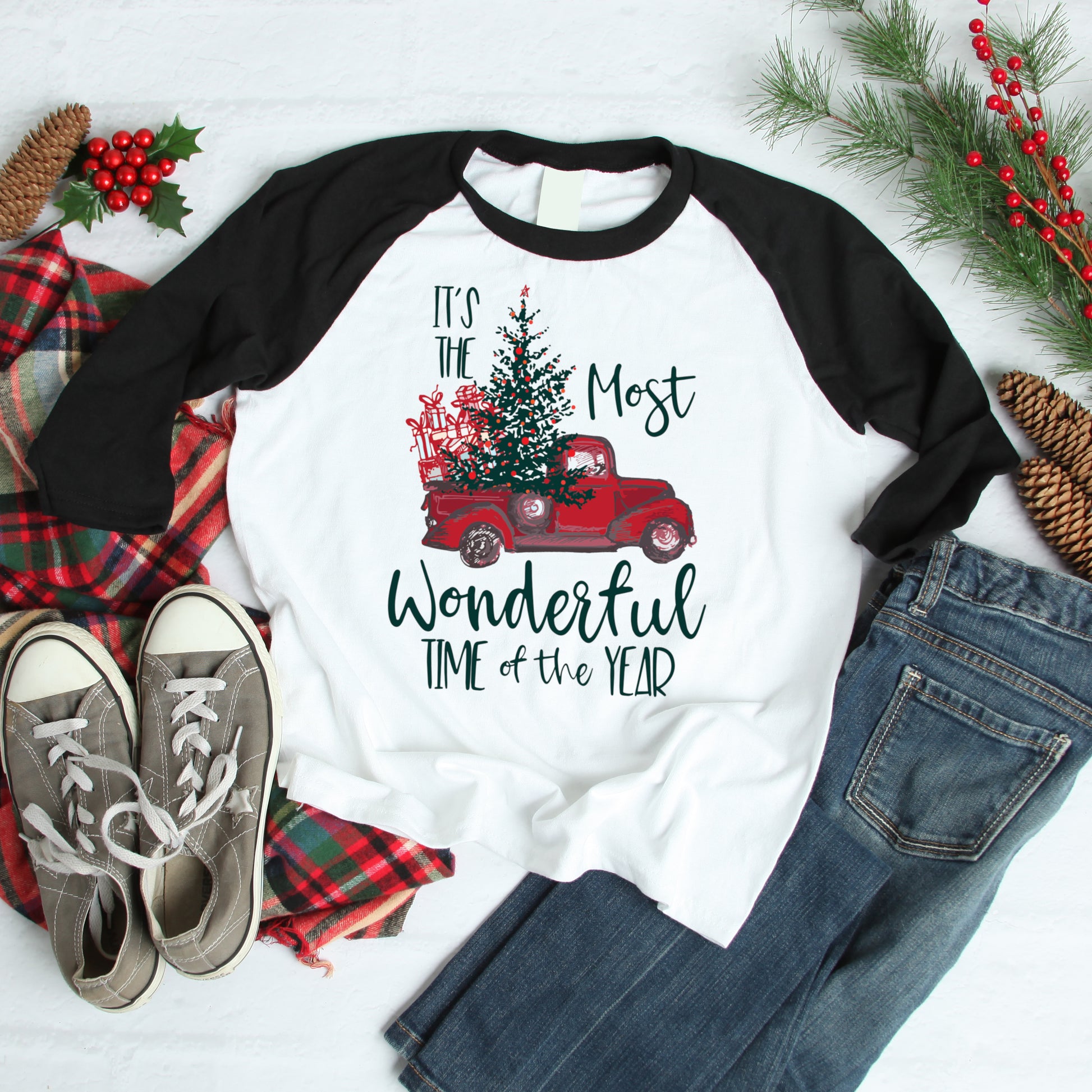 Most Wonderful Time Of The Year 3/4 sleeve raglan shirt - Flop The World Pop