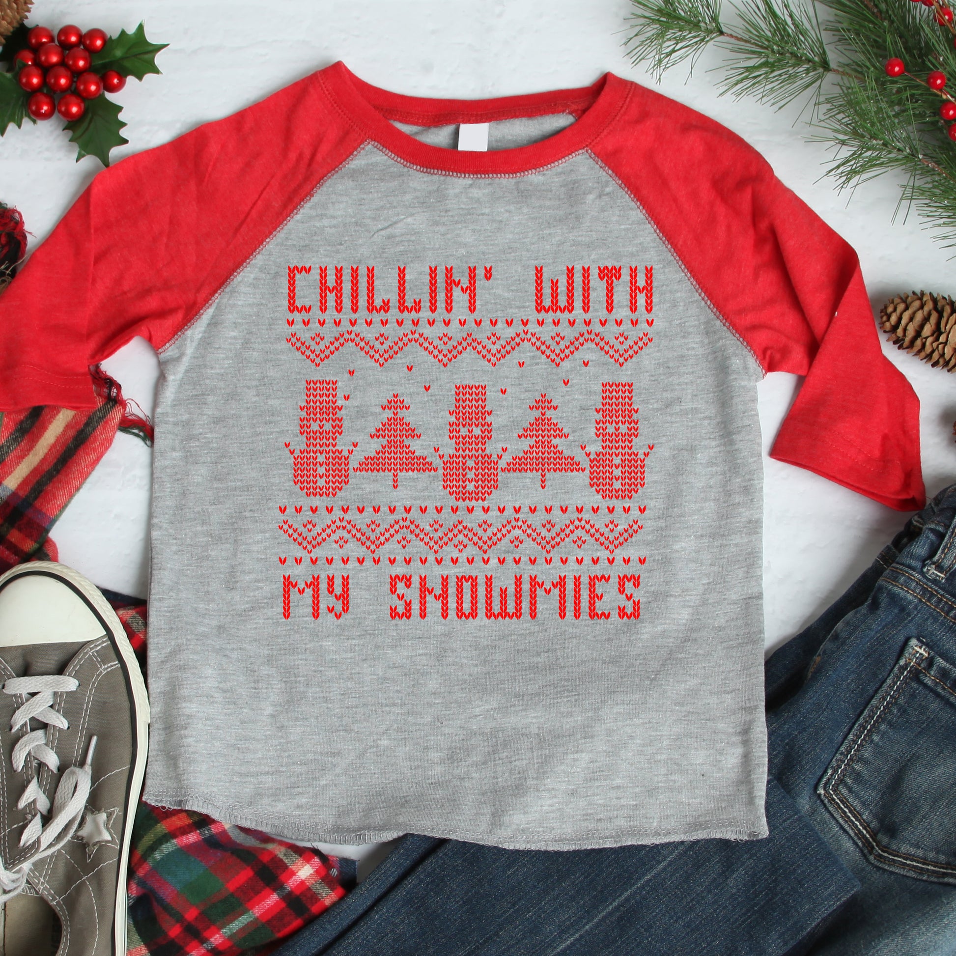 Chillin With My Snowmies 3/4 sleeve raglan shirt - Flop The World Pop